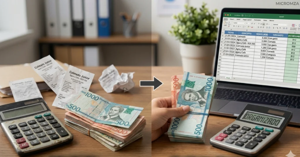 imagen de una computadora con un excel abierto mostrando como crear varias factura para dividir los gastos menores por categoria