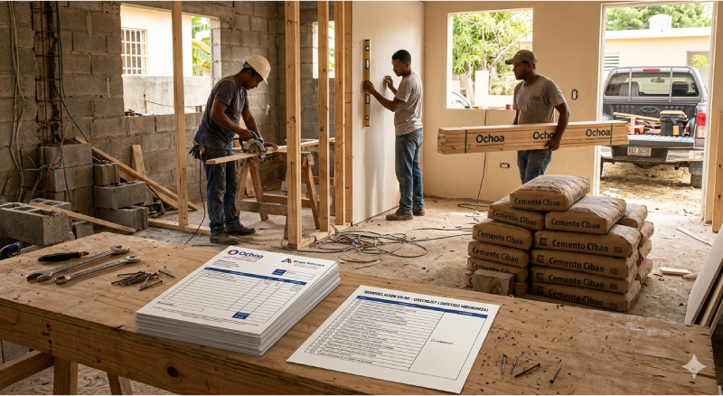 trabajadores de la construcción, mostrando el negocio de las remodelaciones de casa